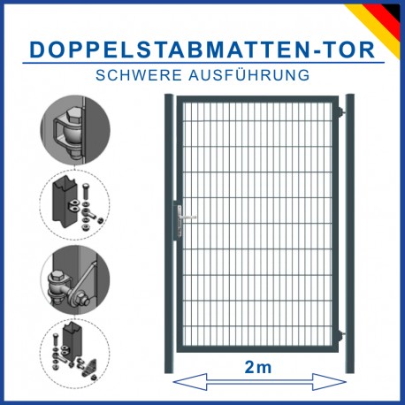 CLASSIC Tor Gartentor Doppelstabmattentor 2m breit 60 o. 80mm Pfosten RAL7016 Anthrazit