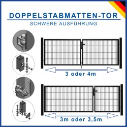 CLASSIC Tor Gartentor Doppelstabmattentor 3m, 3,5m oder 4m breit 60 o. 80mm Pfosten RAL7016 Anthrazit Zweiflügelig