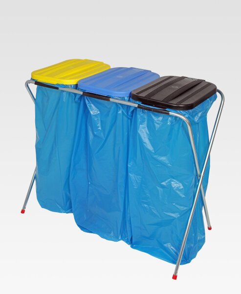 GEWA Abfallsammler 3 x 70/120l station&auml;r mit bunten Deckeln (gelb-blau-schwarz)