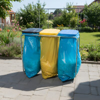 GEWA Abfallsammler 3 x 70/120l station&auml;r mit bunten Deckeln (gelb-blau-schwarz)