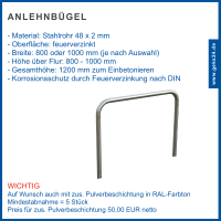 GEWA Anlehnb&uuml;gel Fahrradst&auml;nder Absperrb&uuml;gel Fahrradanlehnb&uuml;gel B&uuml;gel 48mm