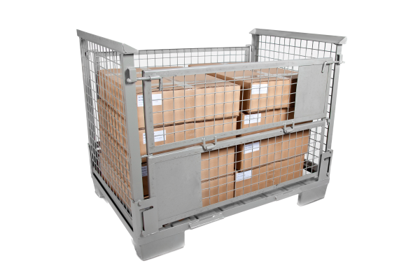 GEWA Gitterbox faltbar L1200 x B800 x H970 mm 1 L&auml;ngswand halb abklappbar Nutzh&ouml;he 800 mm Traglast 1000 kg Steingrau RAL 7030 65kg kompatibel mit EURO-Gitterboxen