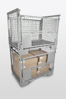 GEWA Gitterbox faltbar L1200 x B800 x H970 mm 1 L&auml;ngswand halb abklappbar Nutzh&ouml;he 800 mm Traglast 1000 kg Steingrau RAL 7030 65kg kompatibel mit EURO-Gitterboxen