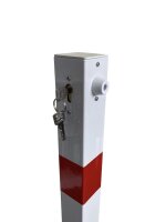 GEWA Absperrpfosten 70x70mm wei&szlig;-rot umlegbar zum Einbetonieren  inkl. Dreikantschl&uuml;ssel