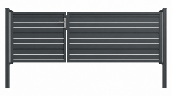 GEWA Aluminium Tor Pforte Doppeltor unsymmetrisch Gartentor Alu 3000 mm breit 1200-1900 mm hoch Anthrazit RAL7016