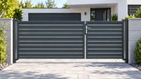 GEWA Aluminium Tor Pforte Doppeltor unsymmetrisch Gartentor Alu 3000 mm breit 1200-1900 mm hoch Anthrazit RAL7016